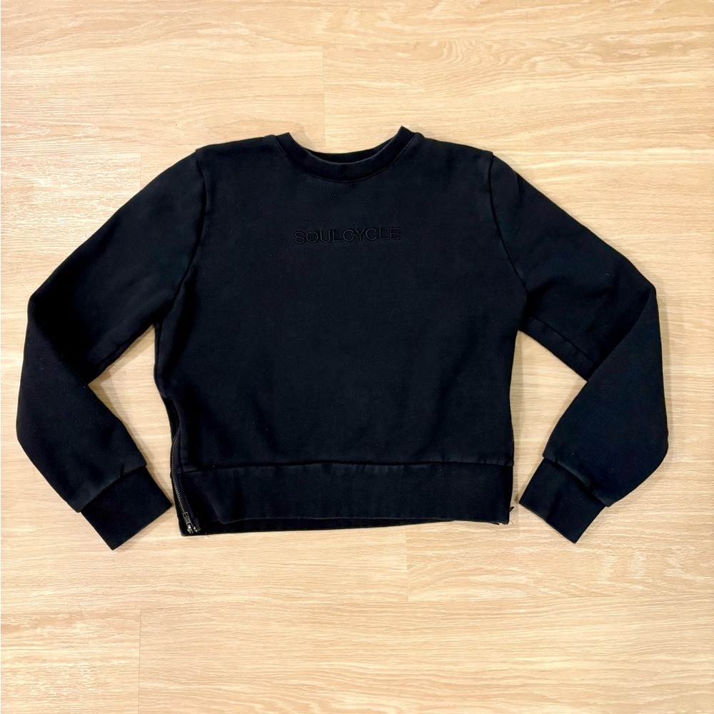 SoulCycle Black Cropped Crewneck Sweatshirt Side Zip Minimalist XS Athleisure